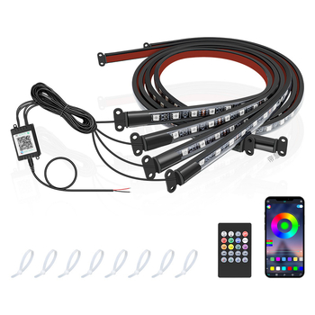 Automašīnas LED RGB šasijas lampiņa ar Bluetooth APP kontroli un balss aktivēšanu, 12V, 15W, PVC