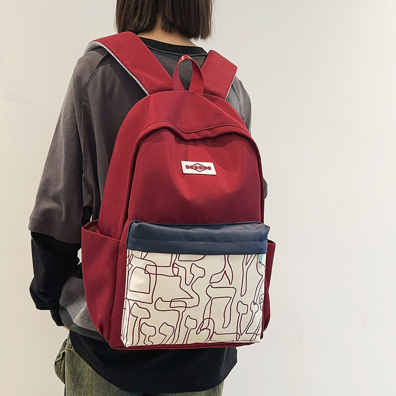 Kuprinė su kontrastiniu dizainu, vidinis organizatorius, nailonas audinys, užtrauktukas, nešiojamojo kompiuterio kišenė