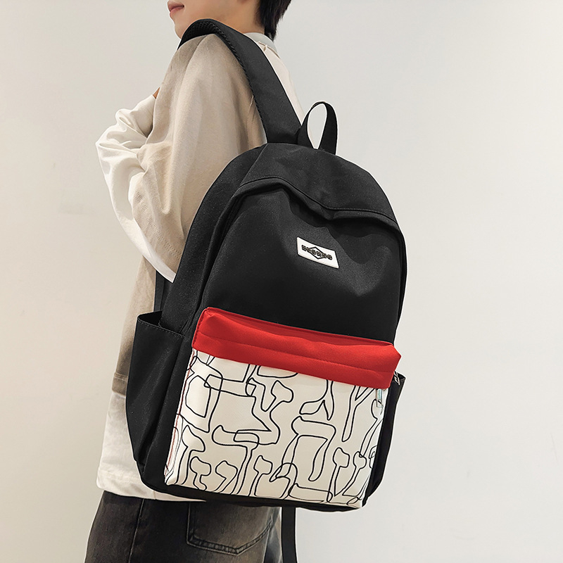 Kuprinė su kontrastiniu dizainu, vidinis organizatorius, nailonas audinys, užtrauktukas, nešiojamojo kompiuterio kišenė