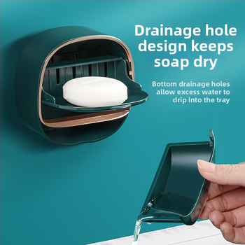 Θήκη σαπουνιού τοίχου με καπάκι και αποστράγγιση, ABS, στήριξη με βεντούζα, εκτύπωση λογοτύπου, δυνατότητα προσαρμογής