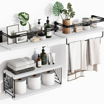 Ξύλινο τριών επιπέδων ράφι τοίχου με προστατευτική ράγα, εγκατάσταση με γάντζο, αγροτικό στυλ, Jingmei, πολυλειτουργική αποθήκευση για σαλόνι, κουζίνα, υπνοδωμάτιο