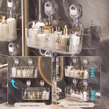 Στήριγμα τοίχου με βεντούζα, ράφι αποθήκευσης με απόστραγγιση για κουζίνα και μπάνιο, πολυλειτουργικό, χωρίς οπές — Υλικό: Πλαστικό; Μάρκα: Mi hao; Σετ: 10 τεμάχια; Στυλ: Φως Πολυτελείας