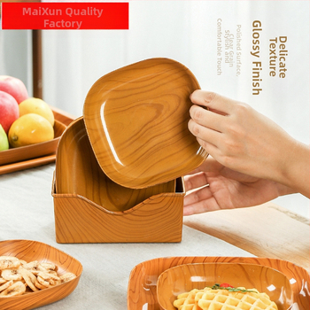 Пластмасова квадратна тава за закуски с имитация на дърво, микровълнова безопасна, за сушени плодове и лакомства