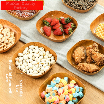 Пластмасова квадратна тава за закуски с имитация на дърво, микровълнова безопасна, за сушени плодове и лакомства