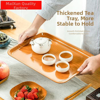 Пластмасова квадратна тава за закуски с имитация на дърво, микровълнова безопасна, за сушени плодове и лакомства