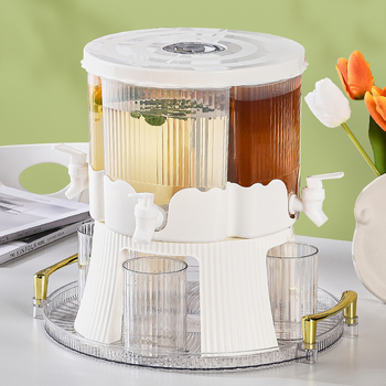 Keturių skyrių besisukantis gėrimų dozatorius su čiaupu ir laikmačiu (PP plastikas, didelė talpa)