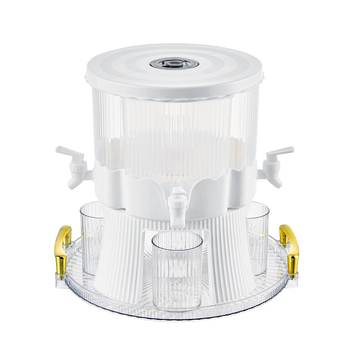 Keturių skyrių besisukantis gėrimų dozatorius su čiaupu ir laikmačiu (PP plastikas, didelė talpa)