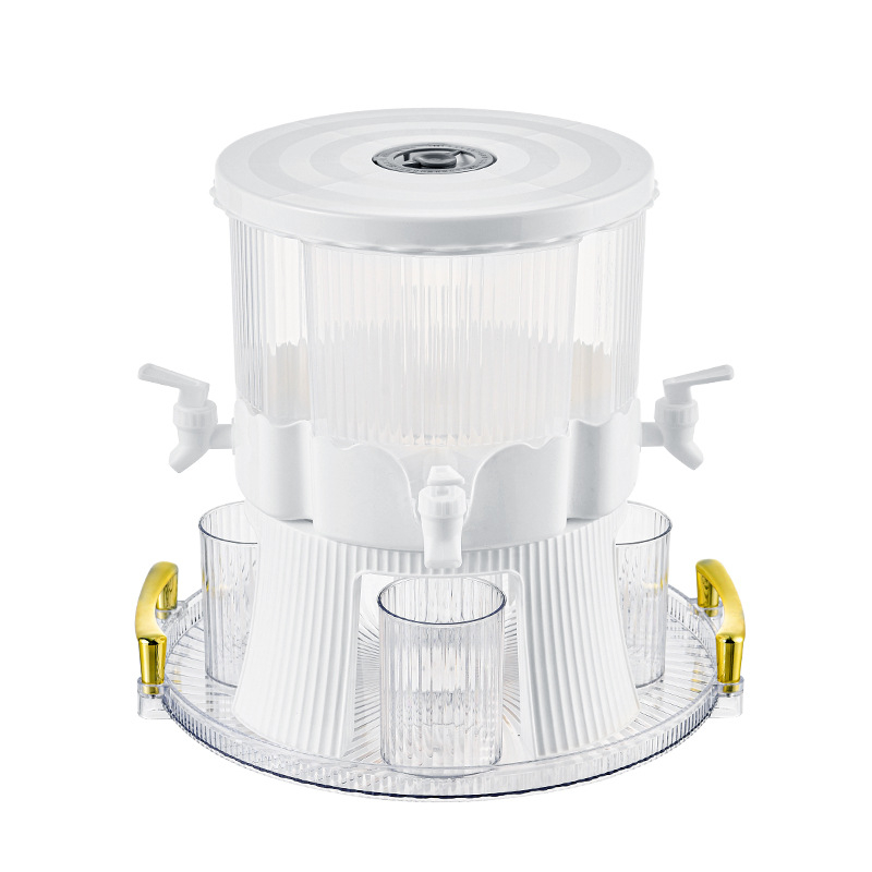 Keturių skyrių besisukantis gėrimų dozatorius su čiaupu ir laikmačiu (PP plastikas, didelė talpa)