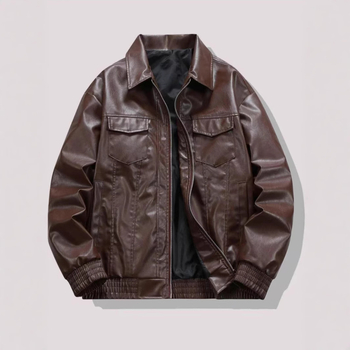 Ανδρικό PU δερμάτινο μπουφάν, ρετρό μοτοσικλετιστικό στυλ, γιακά τύπου πέτο, μονόμπροτ κλείσιμο, σχέδιο με πολλές τσέπες