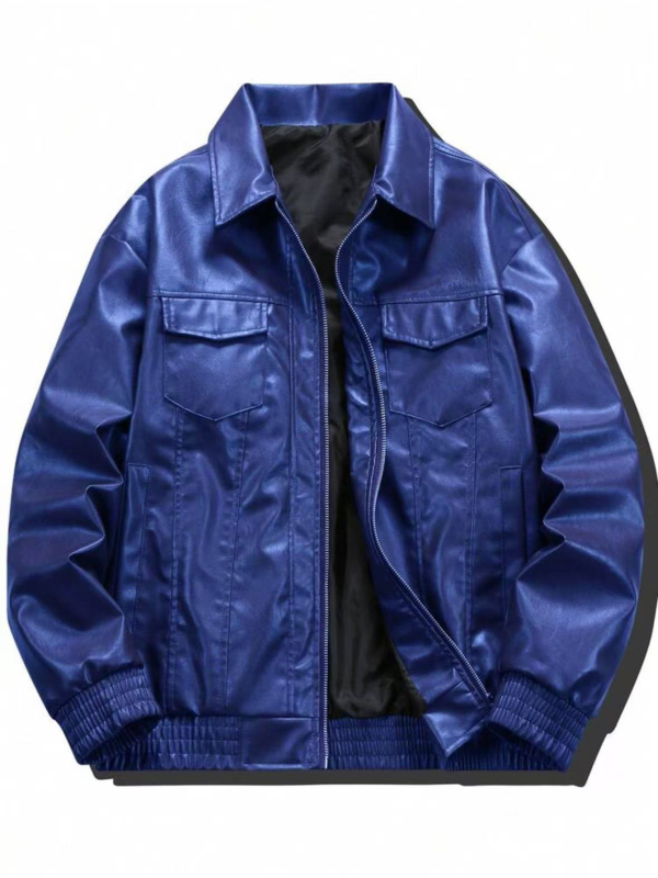 Ανδρικό PU δερμάτινο μπουφάν, ρετρό μοτοσικλετιστικό στυλ, γιακά τύπου πέτο, μονόμπροτ κλείσιμο, σχέδιο με πολλές τσέπες