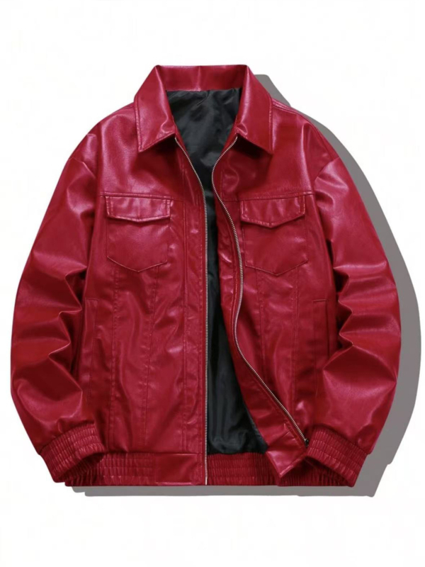 Ανδρικό PU δερμάτινο μπουφάν, ρετρό μοτοσικλετιστικό στυλ, γιακά τύπου πέτο, μονόμπροτ κλείσιμο, σχέδιο με πολλές τσέπες