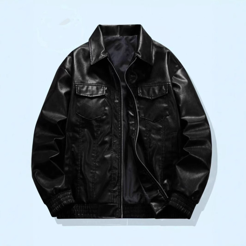 Ανδρικό PU δερμάτινο μπουφάν, ρετρό μοτοσικλετιστικό στυλ, γιακά τύπου πέτο, μονόμπροτ κλείσιμο, σχέδιο με πολλές τσέπες