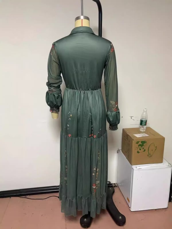 Maxi haljina s dugim rukavima, otisak, patchwork stil