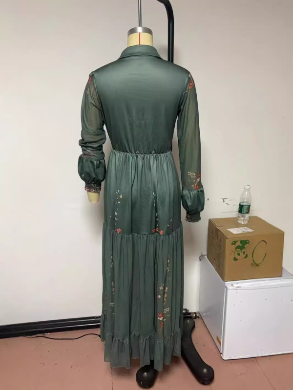 Maxi haljina s dugim rukavima, otisak, patchwork stil