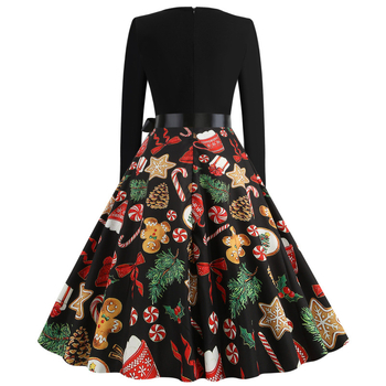 Φόρεμα από πολυεστέρα με ψηφιακή εκτύπωση, μακριά μανίκια, στρογγυλός λαιμός, γραμμή Α