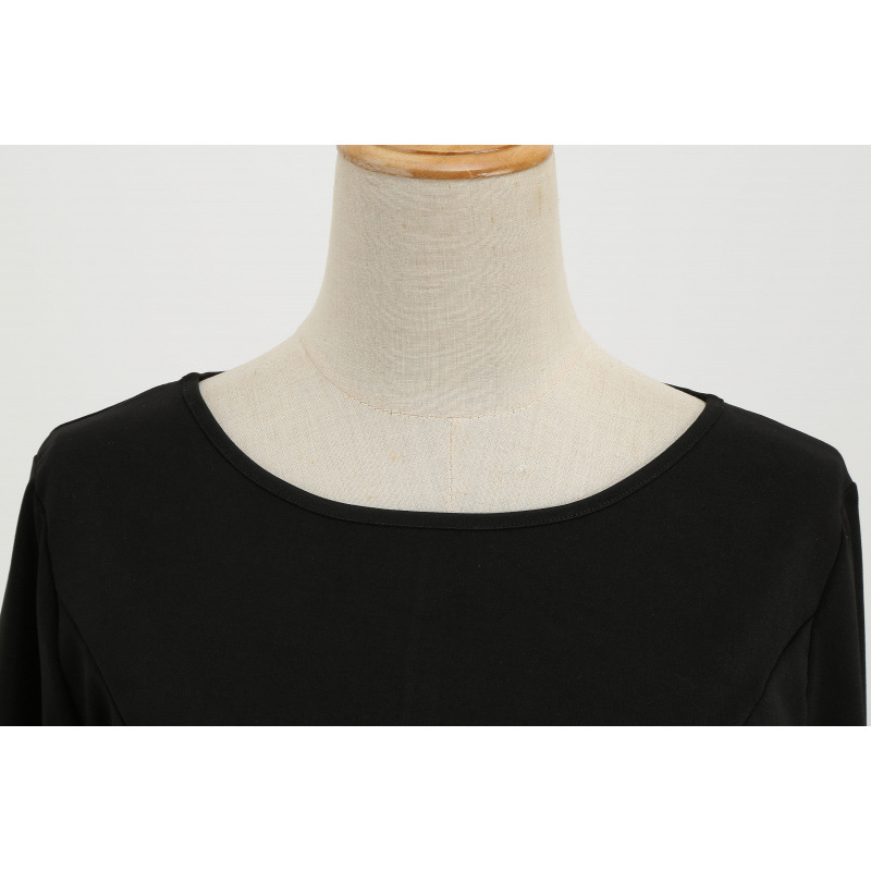 Rochie din poliester cu imprimare digitală, mâneci lungi, guler rotund, croială în linie A
