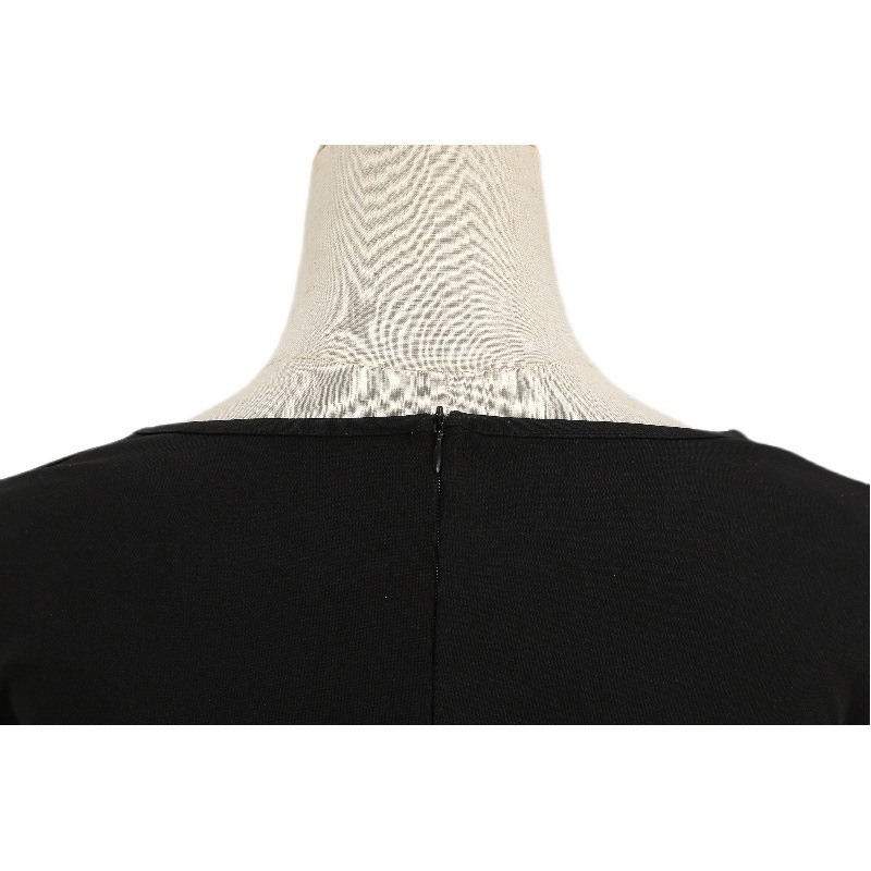 Rochie din poliester cu imprimare digitală, mâneci lungi, guler rotund, croială în linie A