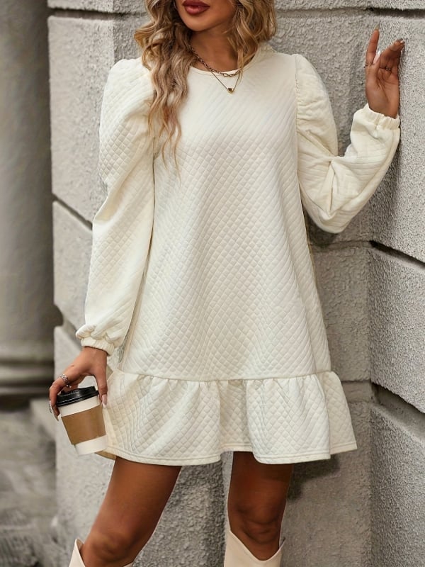 Rochie-sweatshirt cu mâneci lungi, guler rotund, tiv asimetric, lungime medie spre lungă, poliester 95%+