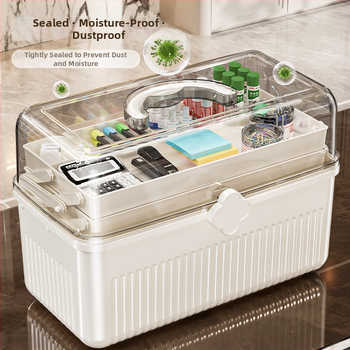 Beizhiou Φορητό Κουτί Αποθήκευσης Φαρμάκων και Χαρτικών Υλικών — 4 Διαμερίσματα, Πολυεπίπεδη Σχεδίαση, Πλαστικό