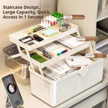 Beizhiou Φορητό Κουτί Αποθήκευσης Φαρμάκων και Χαρτικών Υλικών — 4 Διαμερίσματα, Πολυεπίπεδη Σχεδίαση, Πλαστικό