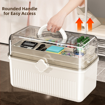 Beizhiou Φορητό Κουτί Αποθήκευσης Φαρμάκων και Χαρτικών Υλικών — 4 Διαμερίσματα, Πολυεπίπεδη Σχεδίαση, Πλαστικό