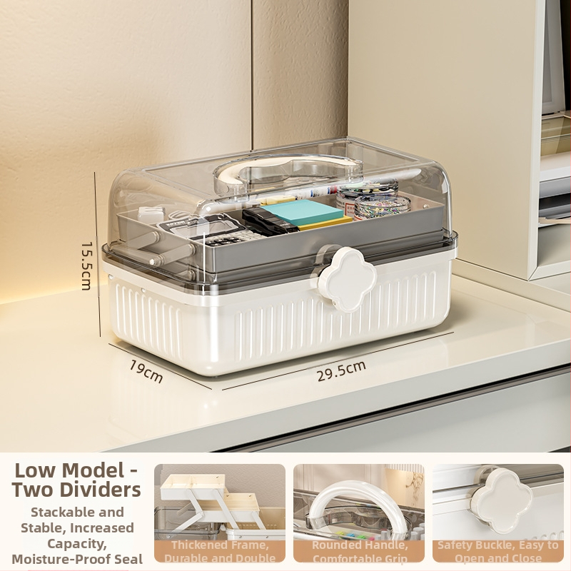 Beizhiou Φορητό Κουτί Αποθήκευσης Φαρμάκων και Χαρτικών Υλικών — 4 Διαμερίσματα, Πολυεπίπεδη Σχεδίαση, Πλαστικό