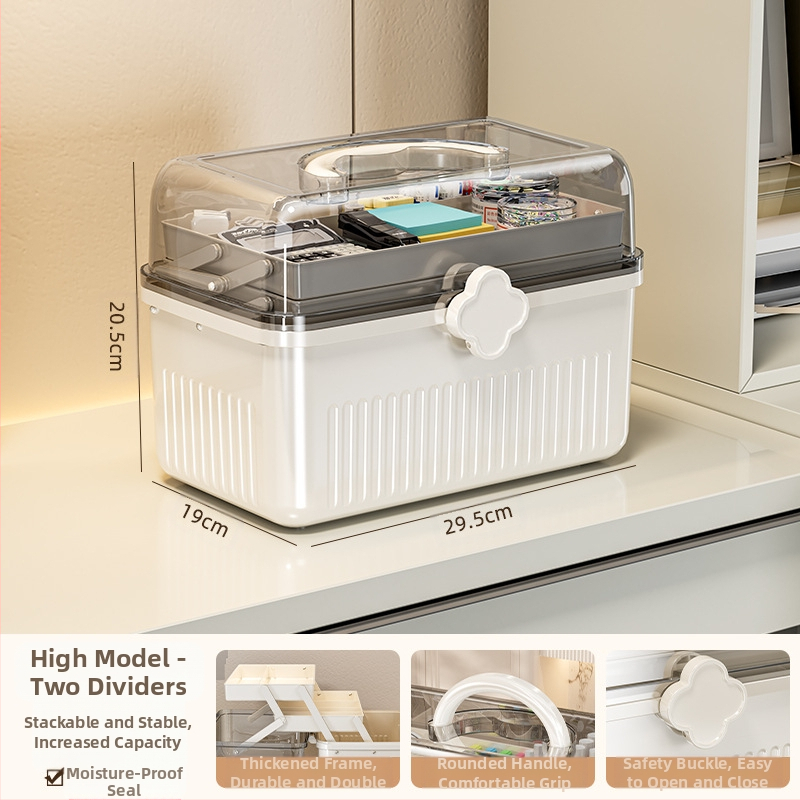 Beizhiou Φορητό Κουτί Αποθήκευσης Φαρμάκων και Χαρτικών Υλικών — 4 Διαμερίσματα, Πολυεπίπεδη Σχεδίαση, Πλαστικό