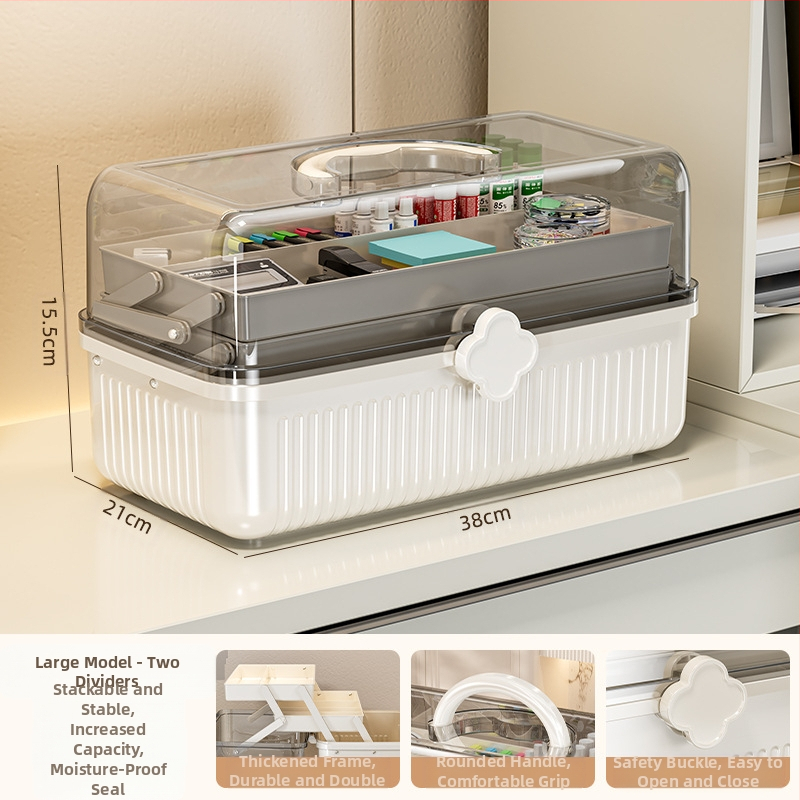 Beizhiou Φορητό Κουτί Αποθήκευσης Φαρμάκων και Χαρτικών Υλικών — 4 Διαμερίσματα, Πολυεπίπεδη Σχεδίαση, Πλαστικό