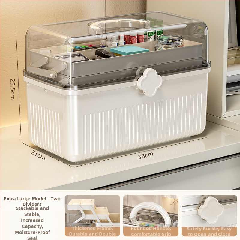 Beizhiou Φορητό Κουτί Αποθήκευσης Φαρμάκων και Χαρτικών Υλικών — 4 Διαμερίσματα, Πολυεπίπεδη Σχεδίαση, Πλαστικό