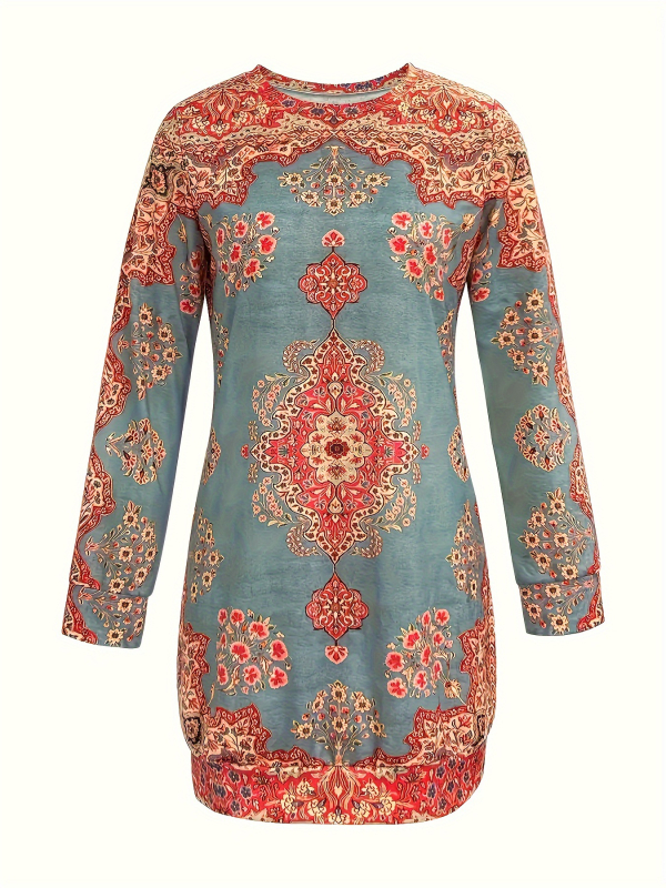 rochie-cămașă cu imprimeu floral digital, din poliester, guler rotund, lungime midi