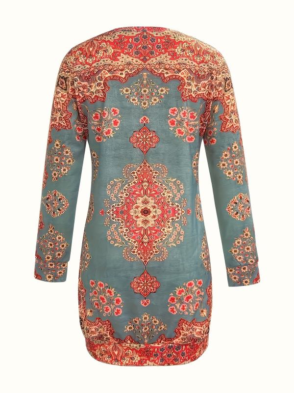 rochie-cămașă cu imprimeu floral digital, din poliester, guler rotund, lungime midi