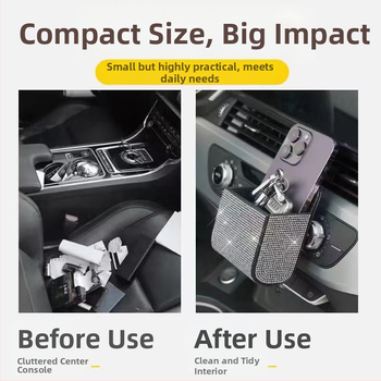 Κιβώτιο αποθήκευσης αεραγωγού αυτοκινήτου με διαμαντιού επένδυση, δερμάτινη κατασκευή, προσαρμόσιμο με χειρολαβή, συμβατό με όλα τα μοντέλα