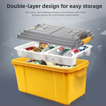 Automobilio vidaus saugojimo dėžė, dviejų lygių dizainas, 50 L talpa, polipropilenas, paprastas modernus stilius, montavimas nereikalingas