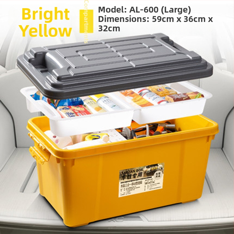 Automobilio vidaus saugojimo dėžė, dviejų lygių dizainas, 50 L talpa, polipropilenas, paprastas modernus stilius, montavimas nereikalingas