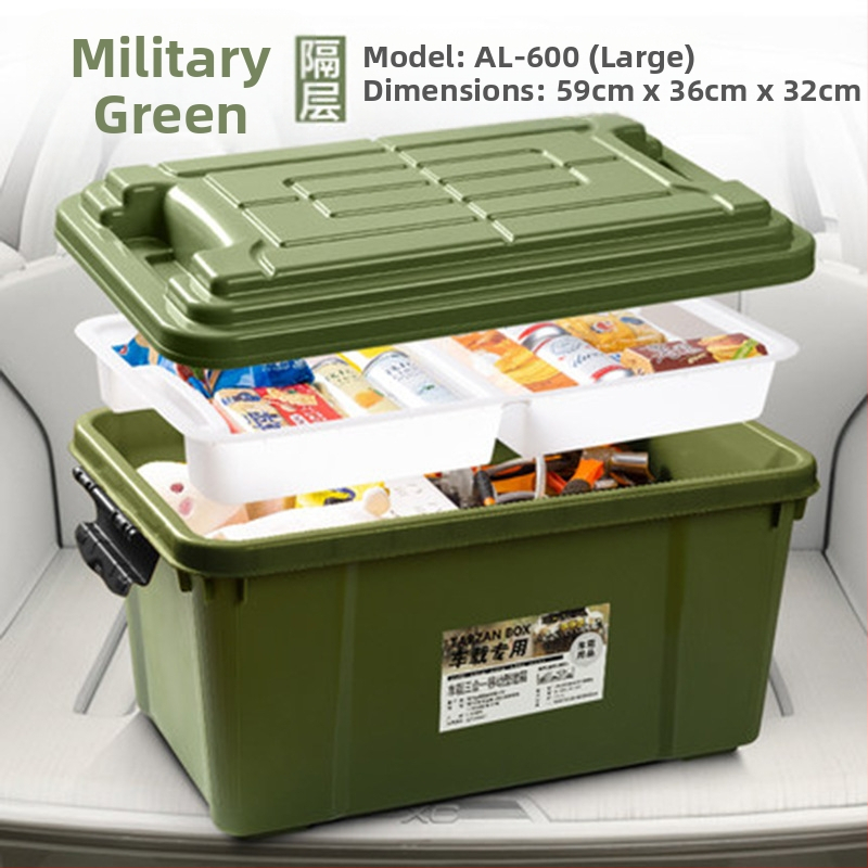 Automobilio vidaus saugojimo dėžė, dviejų lygių dizainas, 50 L talpa, polipropilenas, paprastas modernus stilius, montavimas nereikalingas