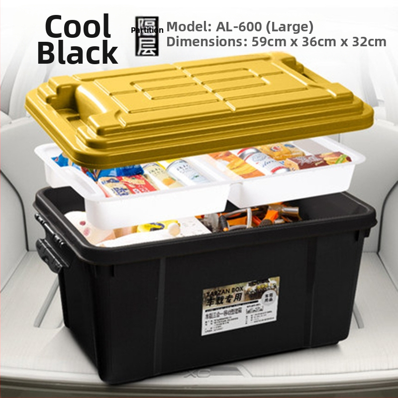 Automobilio vidaus saugojimo dėžė, dviejų lygių dizainas, 50 L talpa, polipropilenas, paprastas modernus stilius, montavimas nereikalingas