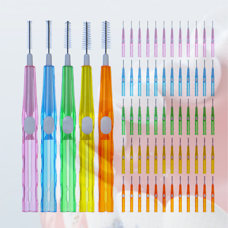 Tarpdančių šepetėliai breketams su ištraukiamu dizainu, modelis 1212, 10 vnt