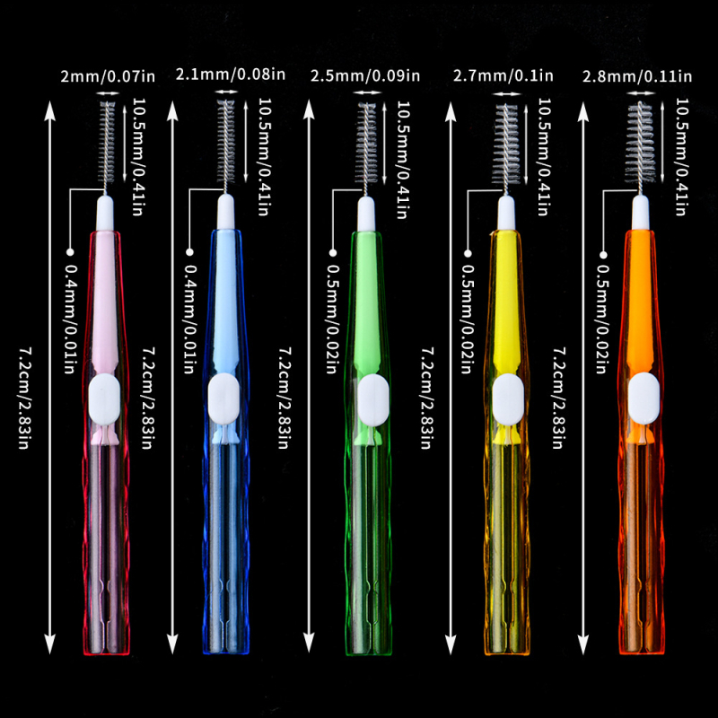 Tarpdančių šepetėliai breketams su ištraukiamu dizainu, modelis 1212, 10 vnt