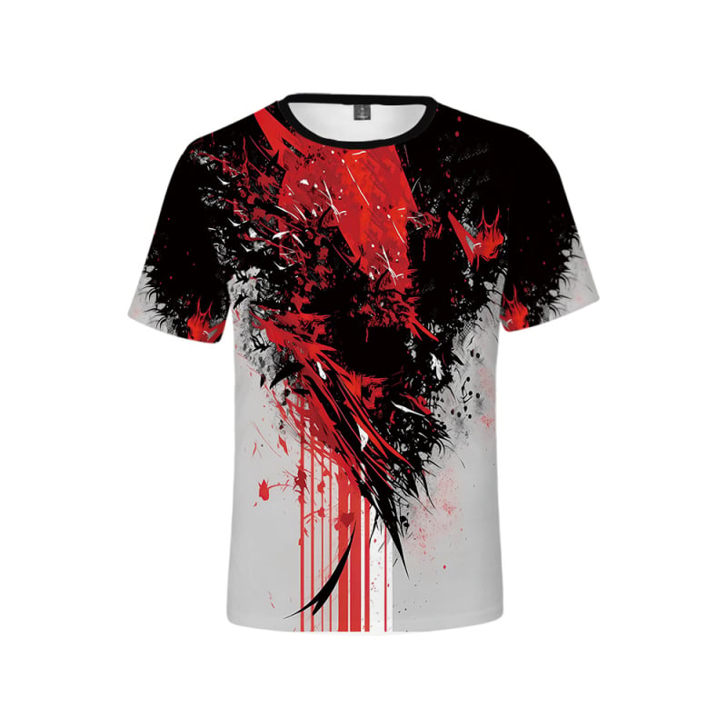 Tricou cu imprimeu cartoon 3D, croială lejeră, guler rotund, mâneci scurte, țesătură poliester tip plasă