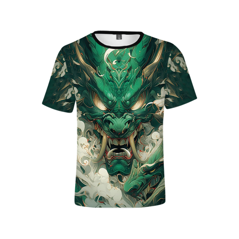 Tricou cu imprimeu cartoon 3D, croială lejeră, guler rotund, mâneci scurte, țesătură poliester tip plasă