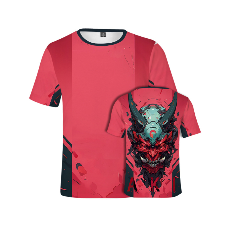 Tricou cu imprimeu cartoon 3D, croială lejeră, guler rotund, mâneci scurte, țesătură poliester tip plasă