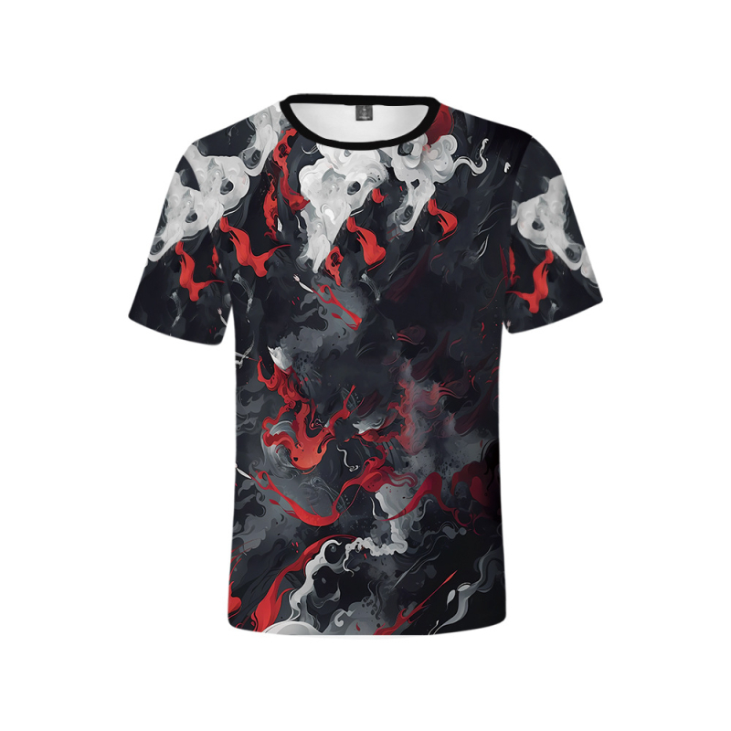 Tricou cu imprimeu cartoon 3D, croială lejeră, guler rotund, mâneci scurte, țesătură poliester tip plasă