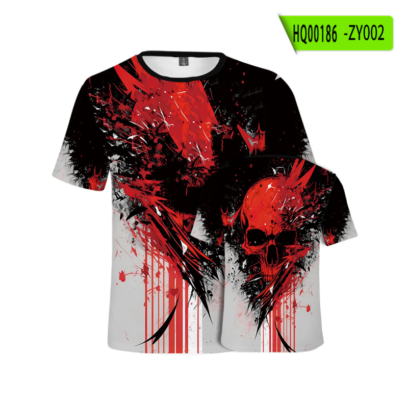 Tricou cu imprimeu cartoon 3D, croială lejeră, guler rotund, mâneci scurte, țesătură poliester tip plasă