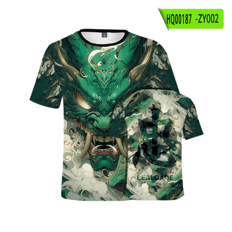 Tricou cu imprimeu cartoon 3D, croială lejeră, guler rotund, mâneci scurte, țesătură poliester tip plasă