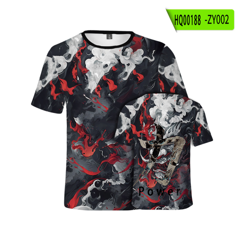 Tricou cu imprimeu cartoon 3D, croială lejeră, guler rotund, mâneci scurte, țesătură poliester tip plasă