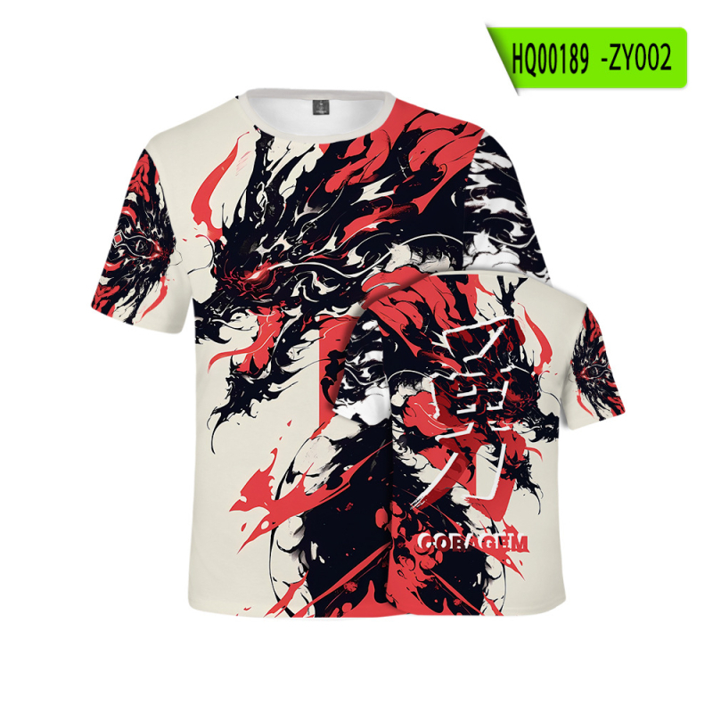 Tricou cu imprimeu cartoon 3D, croială lejeră, guler rotund, mâneci scurte, țesătură poliester tip plasă