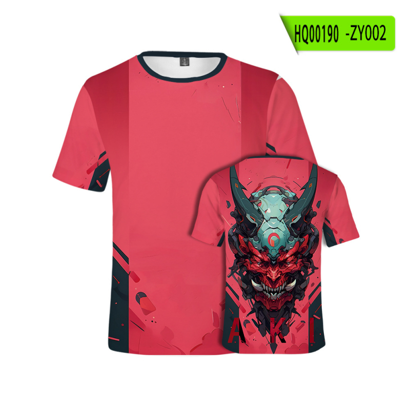 Tricou cu imprimeu cartoon 3D, croială lejeră, guler rotund, mâneci scurte, țesătură poliester tip plasă