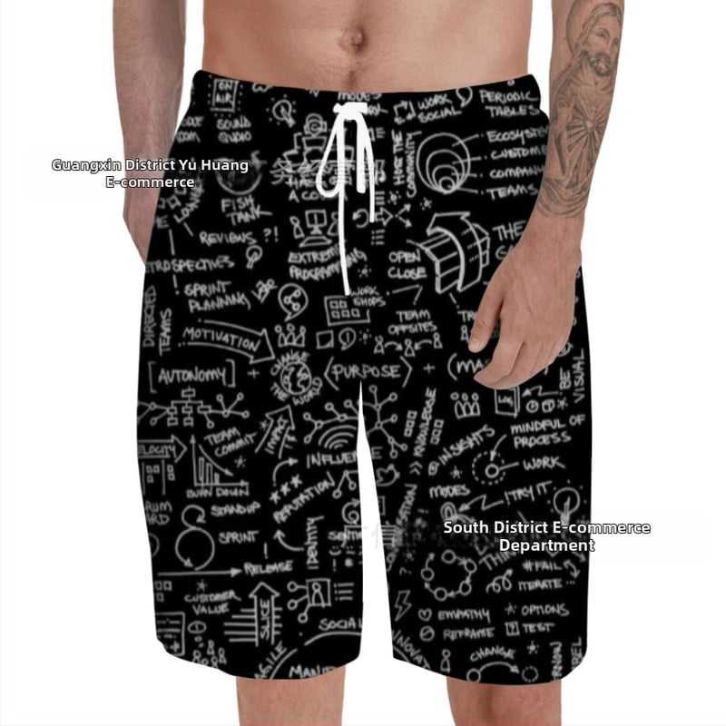 Ανδρικά παντελόνια παραλίας, 3D εκτύπωσης, ελαφριά πολυεστέρας 95%, καλοκαίρι, καθημερινά