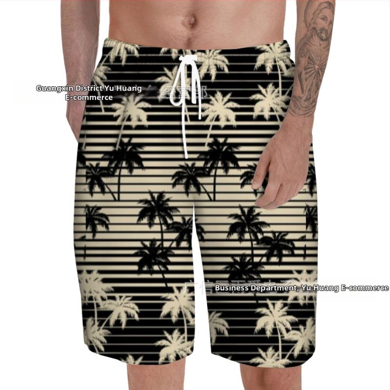 Плажни панталони за мъже, 3D принтирани, лека полиестерна материя 95%, лято, ежедневни