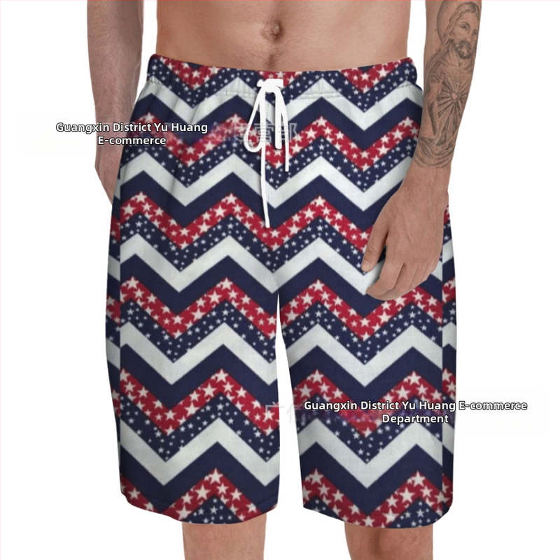 Плажни панталони за мъже, 3D принтирани, лека полиестерна материя 95%, лято, ежедневни